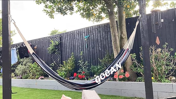 GOCAN Brazilian Double Hammock 2 Person Extra Large 220x160cm Total Length 330cm Load 500lb Canvas Cotton Hammock for Patio Porch Garden Backyard Lounging Outdoor and Indoor(Dark Blue)