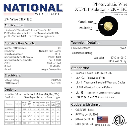 NATIONAL Wire&Cable 10 Gauge Solar Panel Professional Wire - Made in USA - 1000 Ft Copper PV Wire UV Resistant Cable for Boat Marine Automotive RV Solar Panel Outdoor - Red
