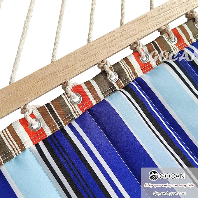 GOCAN Double Hammock with Quilted Fabric and Spreader Bars,Longer and Sturdier,Quality Hammocks for Outdoor Indoor Patio Yard