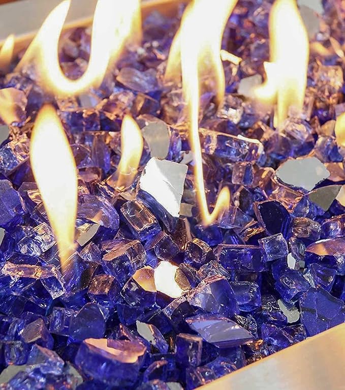 GRISUN Blue Fire Glass for Fire Pit, 20 Pounds 1/2 Inch High Luster Reflective Tempered Glass Rocks for Natural or Propane Fireplace, Safe for Outdoors and Indoors Firepit Glass