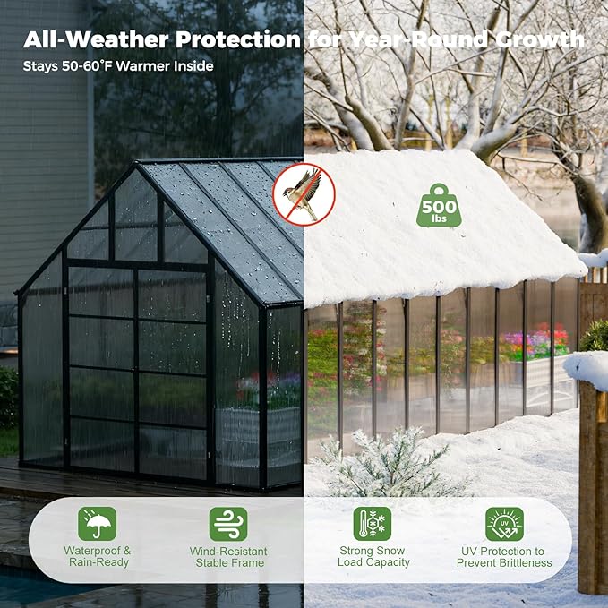 20x10x10 FT Outdoor Greenhouse, Easy Assembly Large Thicker Aluminum Polycarbonate Kit, 4 Vent Windows, Swing Door, Walk-in, for Sunroom, Patio, Backyard