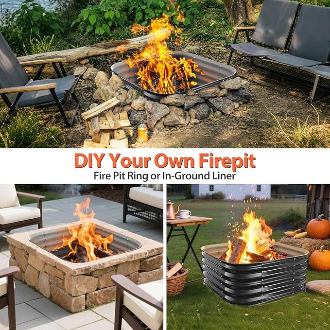 16.5''Tall Fire Pit Ring for Outside - 27IN Heavy Duty Square Wood Burning Firepit &Outdoor Fireplaces,High Heat Resistant,Galvanized Steel Metal Bonfire Pits Portable for Camping,Backyard,Beach,Patio