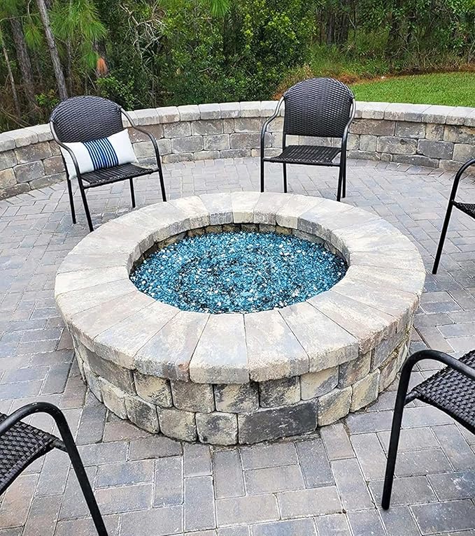 GRISUN Aqua Blue Fire Glass for Fire Pit , 1/2 Inch High Luster Reflective Tempered Glass Rocks for Natural or Propane Fireplace, Safe for Outdoors and Indoors Firepit Glass, 10 Pounds