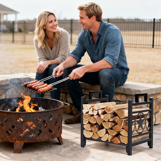 INNO STAGE Firewood Log Rack, Iron Wood Lumber Storage Holder for Fireplace, Heavy Duty Log Storage Bin for Firepit Stove Accessories Indoor - Perfect Construction - No Any Screw to Install