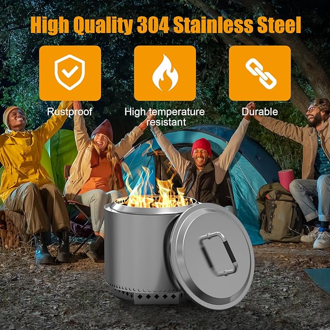 19.7" Fire Pit Lid with Handle for Solo Stove Bonfire 2.0 Fire Pit,Stainless Steel Hard Cover with Grill Cover,Camping Stove Accessories for Other 19.5" Outdoor Low Smoke Stoves
