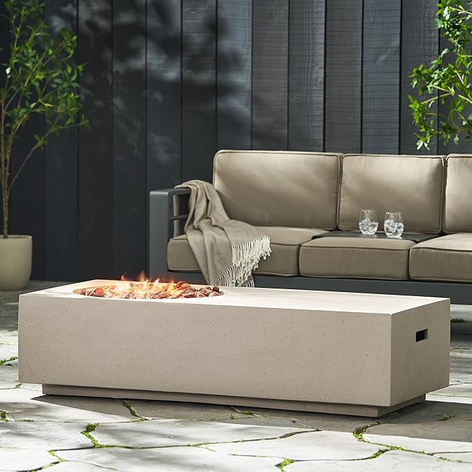 Propane Fire Pit Table, 56 Inch Firepits for Outside, Rectangular Gas Fire Pit for Outside Patio, Propane Fire Table, 50000BTU, Light Grey