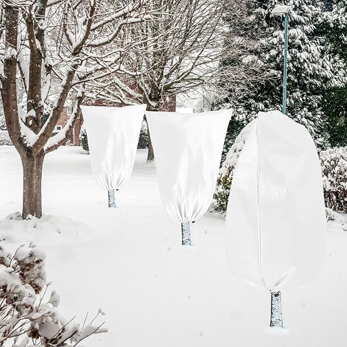 Homimp Plant Covers Freeze Protection, 8 Pack Frost Covers with Zipper Drawstring (31.5" x 47.3") Plant Protection Cover Bags for Outdoor Winter Frost Cold Weather Shrubs Trees Jacket Covers(White)