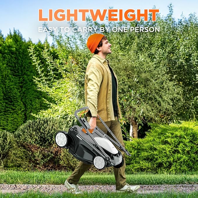Litheli 16 Inch Lawn Mower 2x20V Electric Coreless Lawn Mower Lightweight Push Mower with 6-Position Height Adjustment, 2 x 4.0Ah Battery Include.