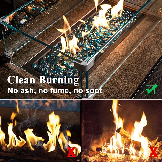 GASPRO 20 lbs Fire Pit Glass for Propane Fire Pit, 3/4 Inch Fire Glass Beads for Fireplace Fire Pit Table, Glass Rocks for Landscaping - Caribbean Blue