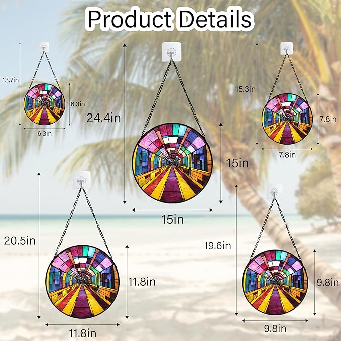 QZQCBLC Stained Glass Window Hanging Abstract Colorful Geometric Tunnel 7.8" - Suncatcher Door Garden Sun Catcher Decor Birthday Christmas for Woman Men Nana Friend Mom