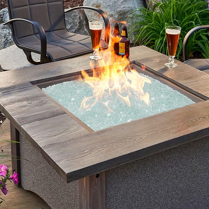 Onlyfire 10 lbs Fire Glass for Propane Fire Pit, 1/4-Inch High Luster Fireplace Glass Rocks for Fire Pit Table, Crystal Ice