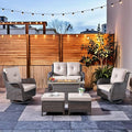 HUMMUH 6-Piece Patio Furniture Set with Fire Pit Table Wicker Outdoor Swivel Rocker Patio Chairs High Back Loveseat Conversation Set for Porch, Backyard, Deck