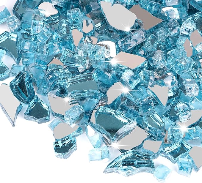 Mesida Fire Glass for Propane Fire Pit - 10 lb Reflective High Luster Glass Rocks, Caribbean Blue 1/4-Inch Fire Pit Glass for Indoor/Outdoor Fireplace & Fire Table, Tempered Decorative Firepit Rocks