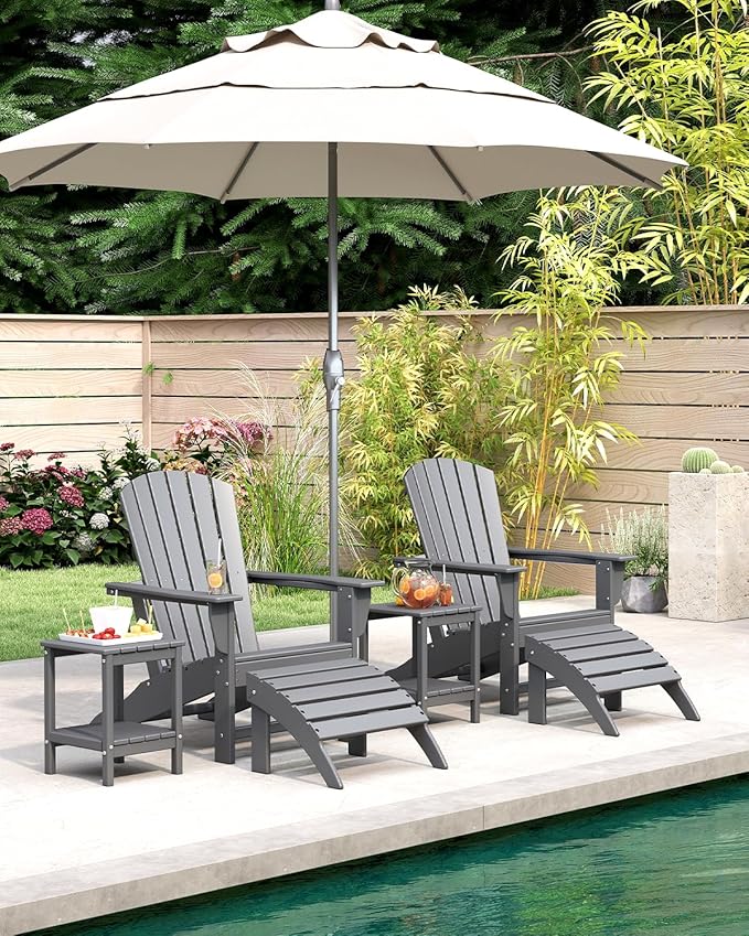 BRIOPAWS Adirondack-Chairs-Set of 4 | Fire Pit Chair | Oversized | HDPE Plastic | Weather Resistant | for Deck Outdoor Poolside Campfire | Grey