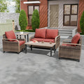 EAGLE PEAK Modern Wicker Outdoor Patio Furniture Set, Patio Conversation Set, 2 Chairs, 2-Seat Loveseat, Coffee Table and Side Table, 5 Pieces, Brown/Red