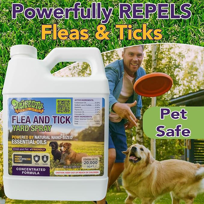 Trifecta Outdoor Flea & Tick Yard Spray Concentrate | All Natural Flea and Tick Spray for Yards with Essential Oils | Pet and Family Safe | Concentrated Formula For Hose-End Sprayers and Pumps (32 oz)