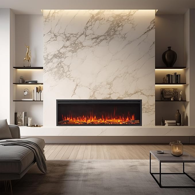 LegendFlame 60" W Smart Wall Mount & in Wall Recessed Electric Fireplace Insert, Heater 750W/1500W, Multi Colors of Flame & Fuel Bed, Alexa/Google Assistant Enabled