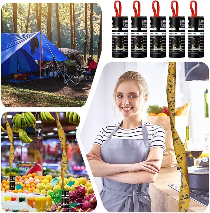 Qualirey 160 Pack Fly Strips Sticky Fly Trap Indoor Outdoor Hanging Ribbon Tape Paper Flying Insect Trap Gnat Killer Traps Catcher for Fruit Flies, Bug, Insect, Pest (Black)