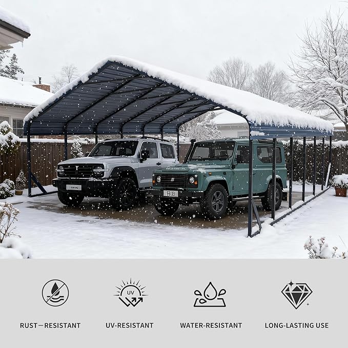 20x30 ft Metal Carport & Portable Garage, Heavy Duty with Galvanized Steel Roof & Frame - Large Tall Carports Canopy for Snow, Grey for Outdoor Garages