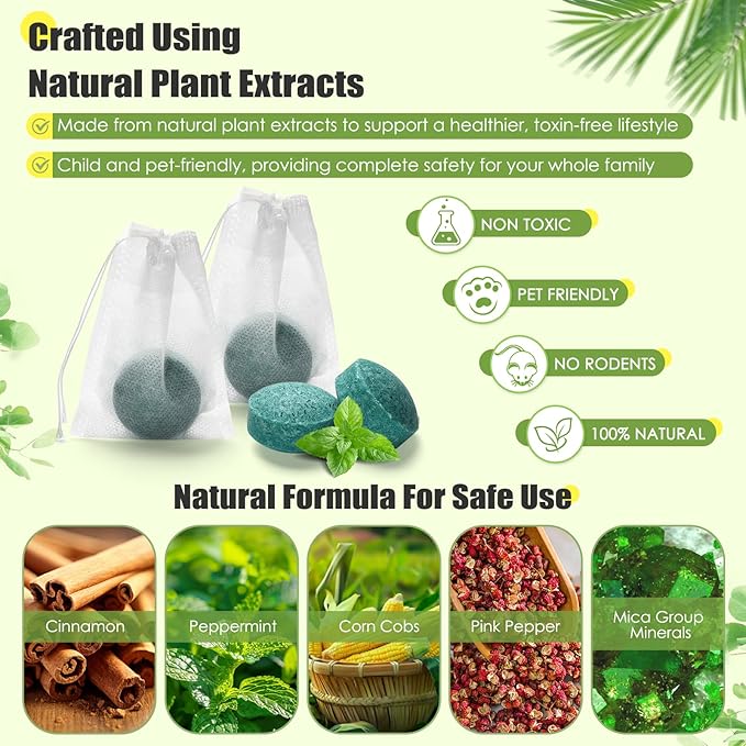 Mouse Rodent Repellent, 24 Pack Peppermint Oil Moth Balls for Rodents Indoor Outdoor Use, Safety for Humans & Pets, Squirrel Repeller, Spiders, Defense for Car Engines House
