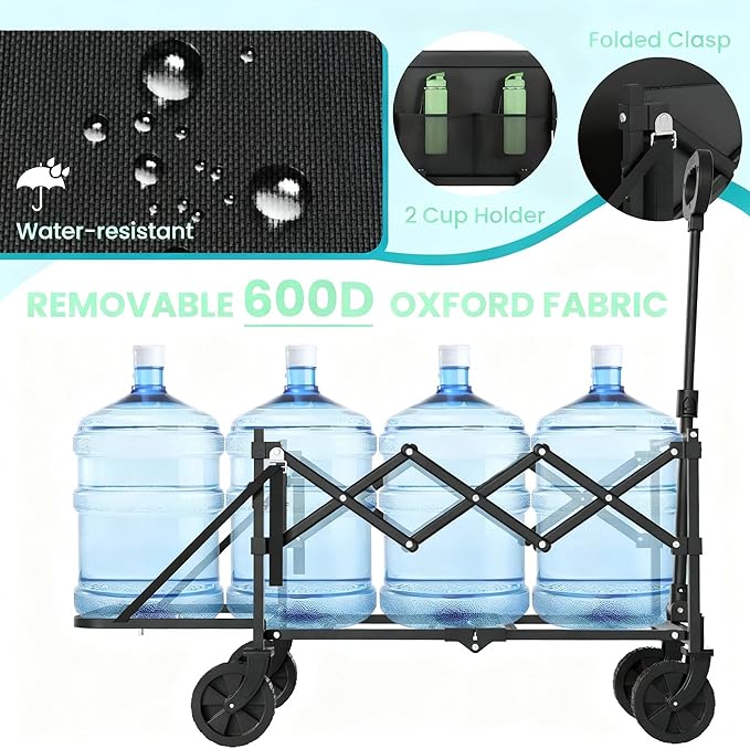 Small Collapsible Wagon with Extended Tailgate, Wagons Carts Folding with 300lbs Capacity, Lightweight Portable Utility Wagon Cart for Shopping Camping Sports Garden(Black)