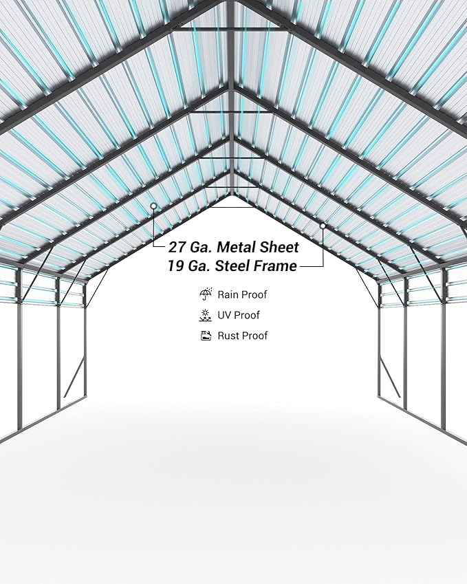 Garveelife 20'x25'x13' Metal Carport for 2 Cars, Heavy Duty Car Ports for Heavy Snow, Reinforced Frame, Tall Metal Car Ports for Bass Boats, Full-Sized Pickup Trucks, and Tractors, N.W. 980 Lbs