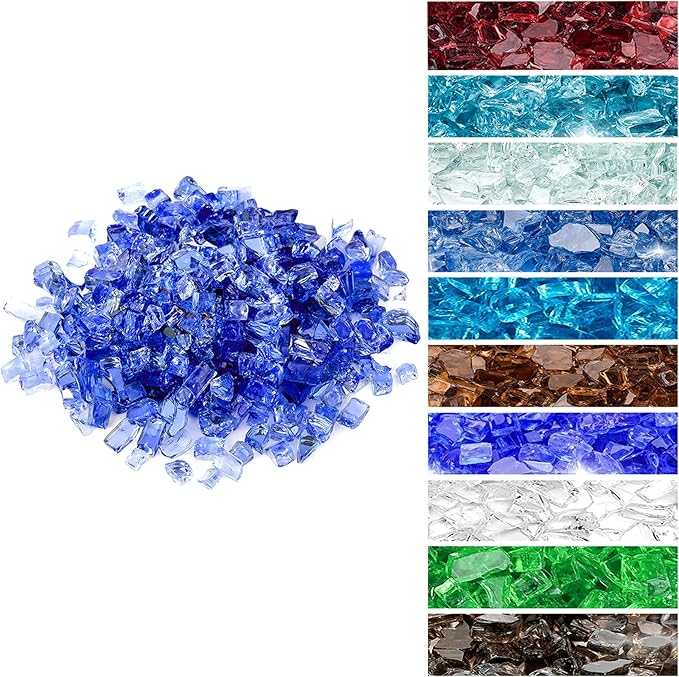 Onlyfire 10 lbs Fire Glass for Propane Fire Pit, 1/2-Inch High Luster Fireplace Glass Rocks for Fire Pit Table, Cobalt Blue