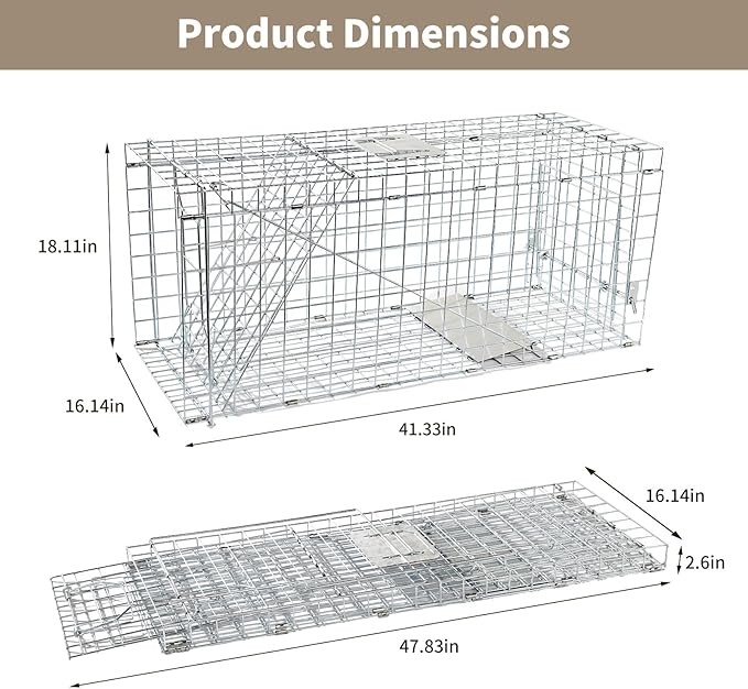Animal Traps,Live Animal Trap for Cats,Raccoons,Rabbits,cat Trap for Stray Cats,Live Traps for Raccoons,Steel Foldable with Pedal Triggers (41.33 x 16.14 x 18.11 inches)