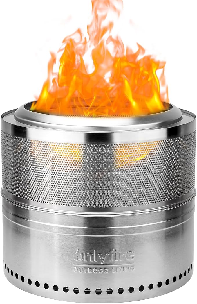 ONLYFIRE OUTDOOR LIVING Wood Burning Fire Pit with Carrying Bag, 19.5” Detachable Portable Firepit for Camping Tailgating Patio Backyard Bonfire, Perforated Smokeless Fireplace, Stainless Steel FP037
