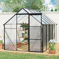 6×10 FT Black Polycarbonate Greenhouse for Outdoors with Aluminum Frame & Raised Base, Walk-in Green House with Sliding Door, Gutter System & Roof Vent, Heavy-Duty Outdoor Greenhouse