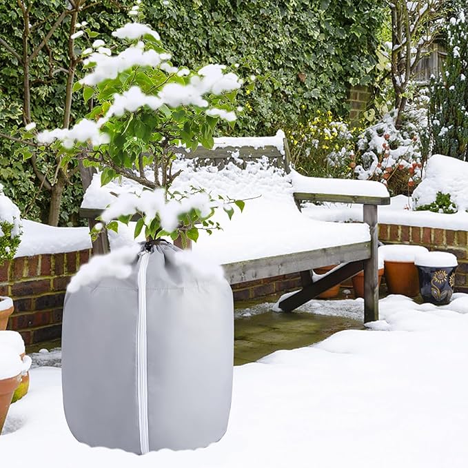 Tlswshsy 2PCS Plant Winter Protection Pot - 27.6" x 25.6" Flower Pot Protection Bag - Anti-Frost Winter Pot Plant Cover with Drawstring and Zipper for Winter Outdoor Fruit Trees Potted Plants Shrub