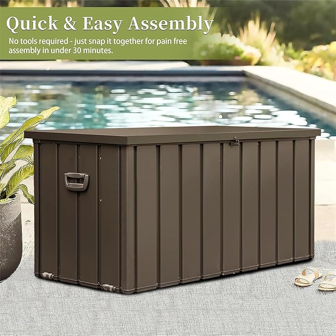 CHUNLY 120 Gallon Outdoor Deck Box, Waterproof Patio Storage Box Storage Bench for Outside Cushions, Garden Tools, Pool Accessories (Dark Brown)