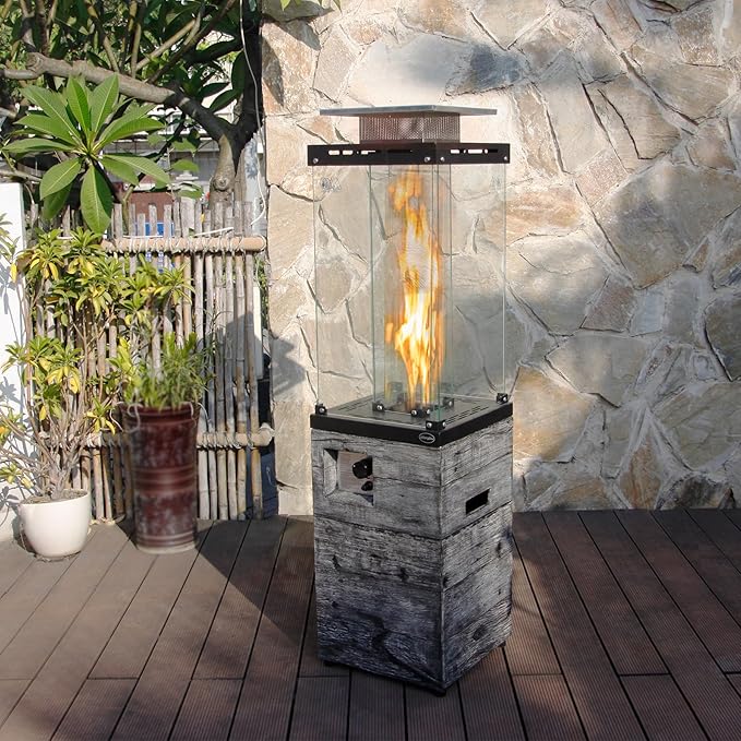 Outdoor Patio Propane Fire Heater with Weather Cover Glass 41000 BTU Fireplace Patented & CSA Certificated, Gray