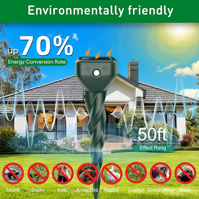 Mole Repellent Solar Powered, 11 Pack Ultrasonic Snake Groundhog Gopher Vole Repellent for Lawn & Yard