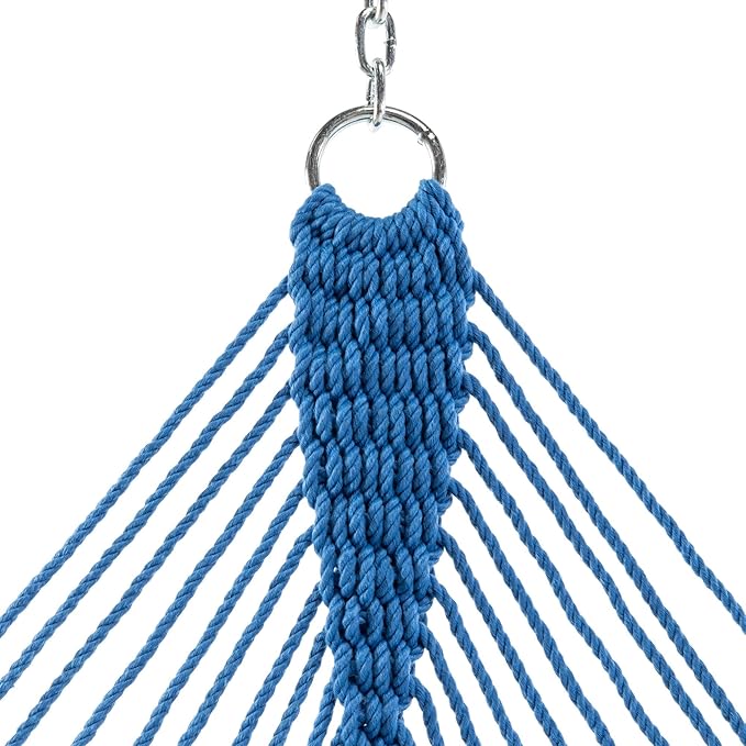 Original Pawleys Island Deluxe Coastal Blue DuraCord Rope Hammock – 13 ft. x 65 in, 2-Person, 450 lb Capacity, Oak Spreader Bar, Zinc-Plated Hardware, Handcrafted in The USA