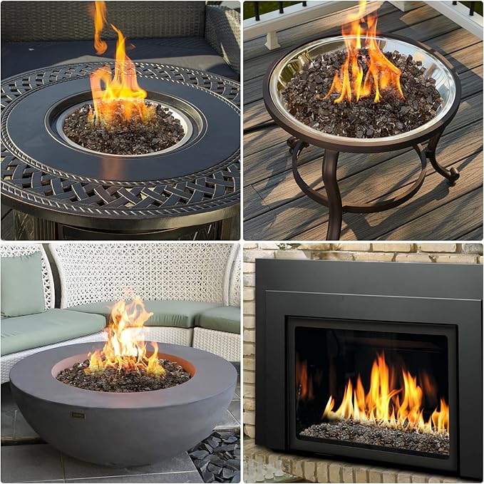 Onlyfire 10 lbs Fire Glass for Propane Fire Pit, 1/4-Inch High Luster Fireplace Glass Rocks for Fire Pit Table, Bronze