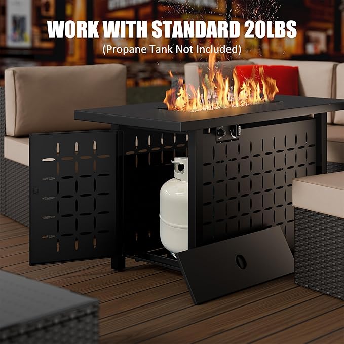 Vongrasig 43 inch Gas Fire Pit Table, 50,000 BTU Outdoor Rectangular Propane Firepit Table with Lid, Lava Rock, 2 in 1 Firepit Table for Outside, Patio, Deck, Garden, Backyard