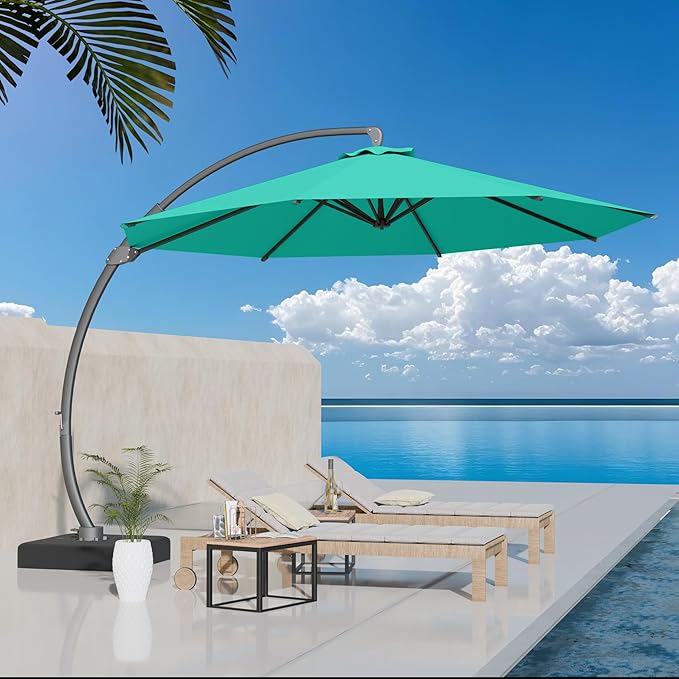 Kingdura 11ft Cantilever Patio Umbrella with Base Included, Large Round Offset Outdoor Pool Umbrella, 360° Rotation & Infinite Tilt, Heavy Duty Aluminum Frame for Deck Backyard, Turquoise Blue