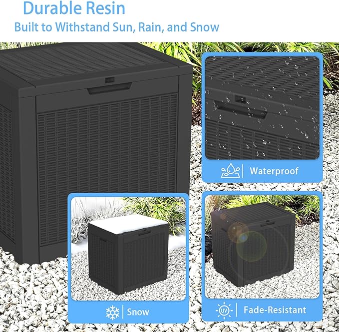 30 Gallon Outdoor Storage Box Waterproof,Outside Delivery Package Deck Box with Lockable Lid,Poolside Storage Bin for Garden Tools,Patio Cushion,Black Rattan