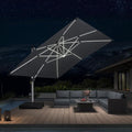 PURPLE LEAF 12' X 12' Solar Powered LED Patio Large Umbrella Offset Double Top Hanging Umbrella Outdoor Market Umbrella for Garden, Slate Gray