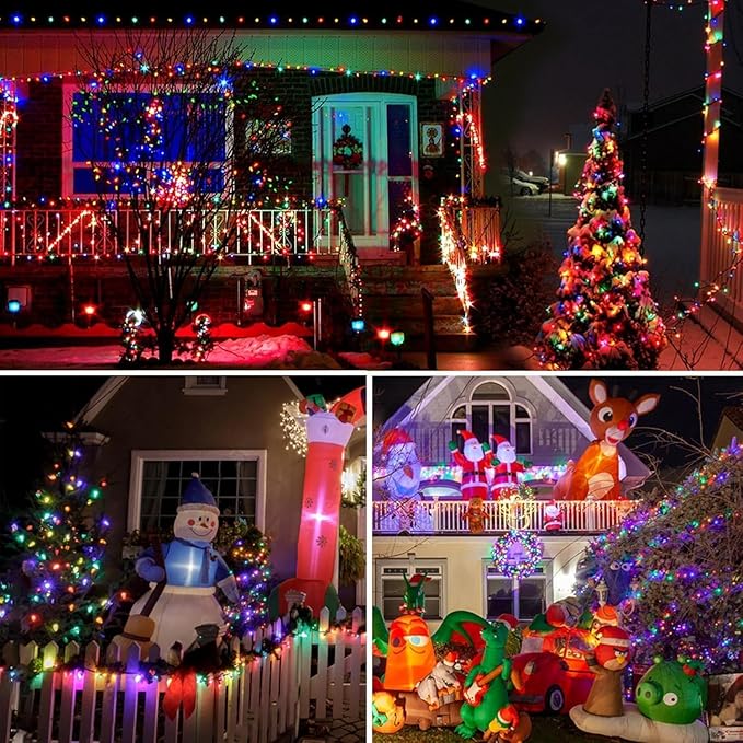 2 Pack Solar Christmas Lights Outdoor Waterproof, Super Bright 90FT 160 LED Solar String Lights, 8 Lighting Modes Green Wire Solar Twinkle Fairy Lights for Tree Xmas Garden(Multi-Colored)