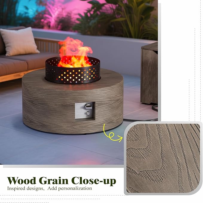 Dineli 2-Piece Outdoor Propane Fire Pit Table Set w Tank Table 30'' Round Fire Pit Table 2-in-1 Firepit Table for Outside Patio Gas Fire Pit Fireplace, 50,000 BTU, Brown with Wood Grain
