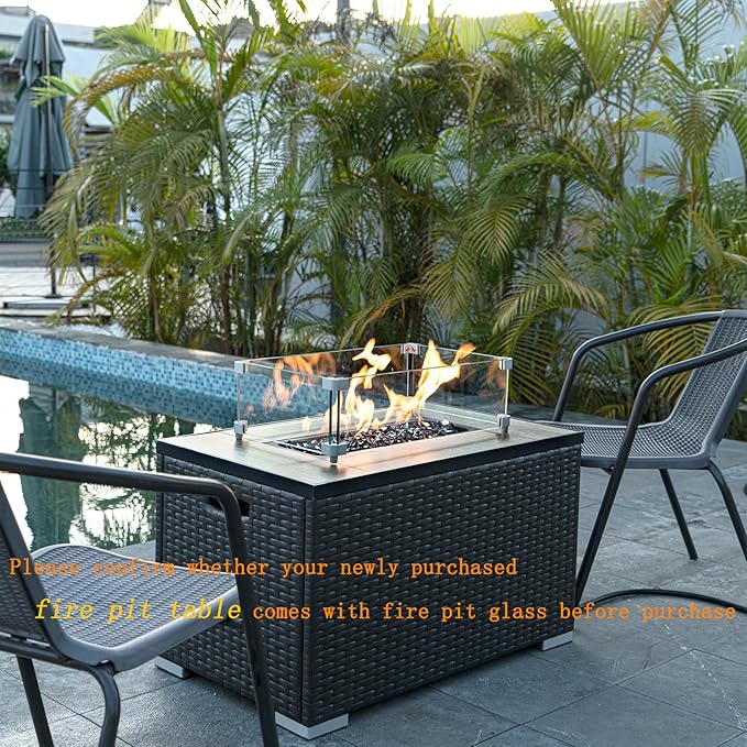 GASPRO 35 lbs Fire Glass for Propane Fire Pit, 1/2-Inch Reflective Fireplace Glass Rocks for Fire Pit Table, Black