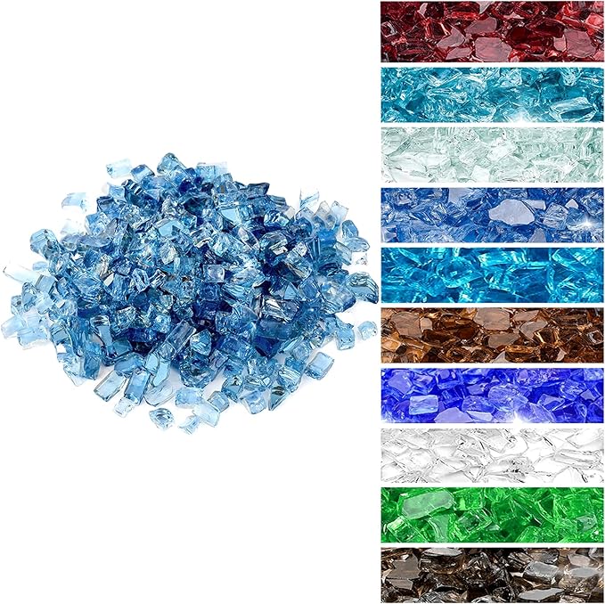 Onlyfire 10 pounds Fire Glass for Propane Gas Fire Pit, 1/4-Inch High Luster Fireplace Glass Rocks for Fire Pit Table, Pacific Blue