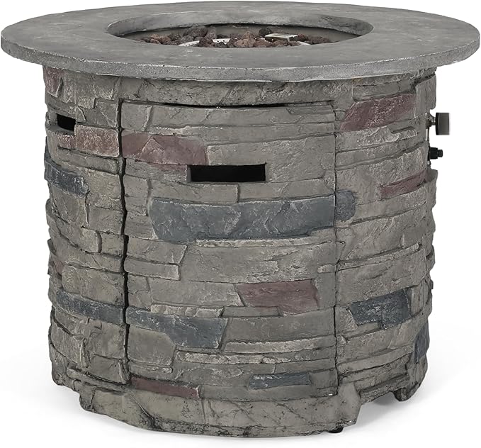 Propane Fire Pit Table, 31 Inch Firepits for Outside, Round Gas Fire Pit for Outside Patio, Propane Fire Table, 40000BTU, Stone Gray