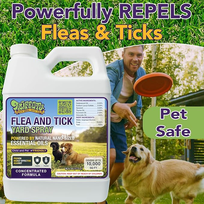 Trifecta Outdoor Flea & Tick Yard Spray Concentrate | All Natural Flea and Tick Spray for Yards with Essential Oils | Pet and Family Safe | Concentrated Formula For Hose-End Sprayers and Pumps (16 oz)