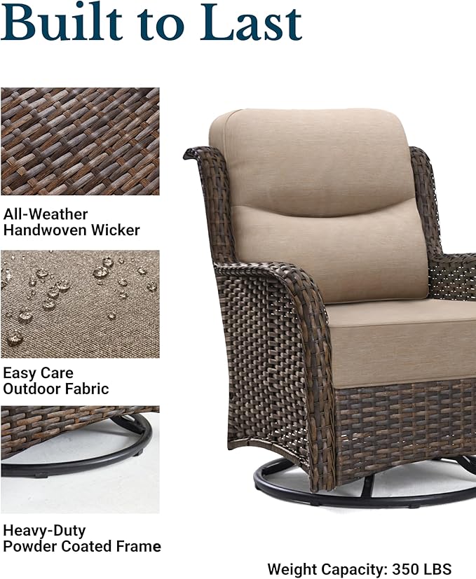 HILLGA Luxury Patio Furniture Set with 6-inch Thick Cushion, Outdoor Loveseat and High Back Swivel Rocker Patio Chairs, 6PCS Wicker Conversation Set for Deck Yard and Poolside, Beige (V2)