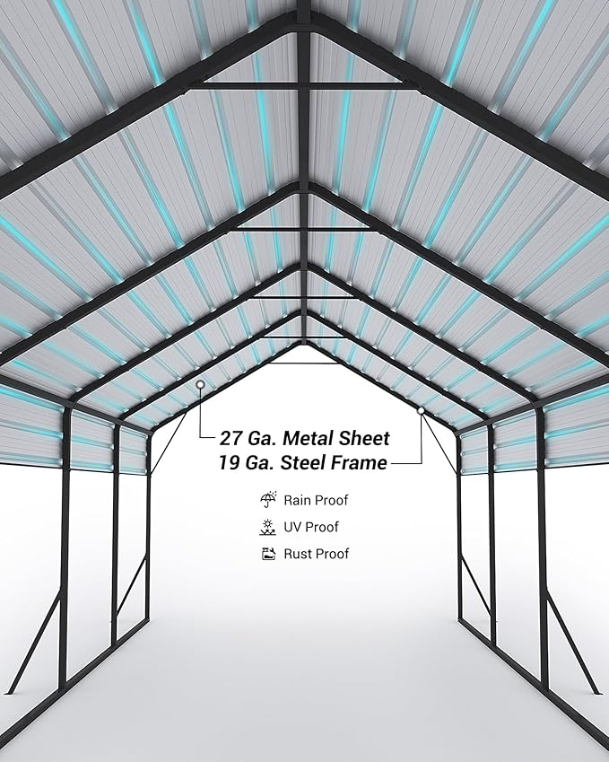 GarveeLife 13 ft x26 ft x11 ft Oversized Metal Carport, Steel Heavy Duty Car Ports for All-Weather, Tall Carport for Full-Size Pickup Trucks, Boats, and Tractors, N.W. 780 LBS