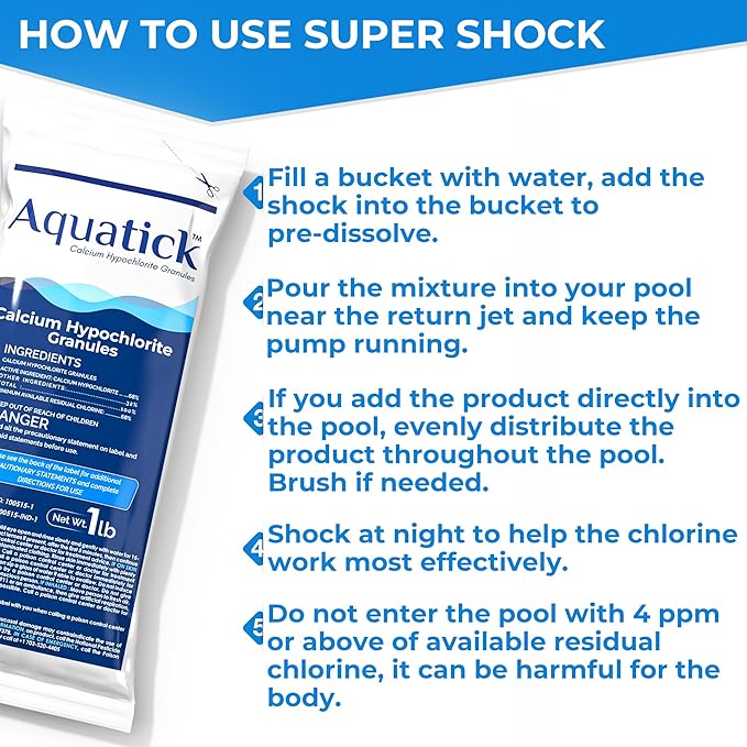2 Pack Pro-Grade Chlorine Pool Shock, 68% Cal-Hypo Granular Sanitizer, Prevents Bacteria & Algae, Restores Crystal Clear Water - Shock Treatment, Swimming Pool Chemical - 2lb