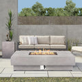 60-inch Outdoor Propane Fire Pit Table Set - 2-Piece, 50,000 BTU, Concrete Large Rectangular Fire Table with Lid, Propane Tank Table, Lava Rocks, Rain Cover - Perfect Firepit for Outdoor Use